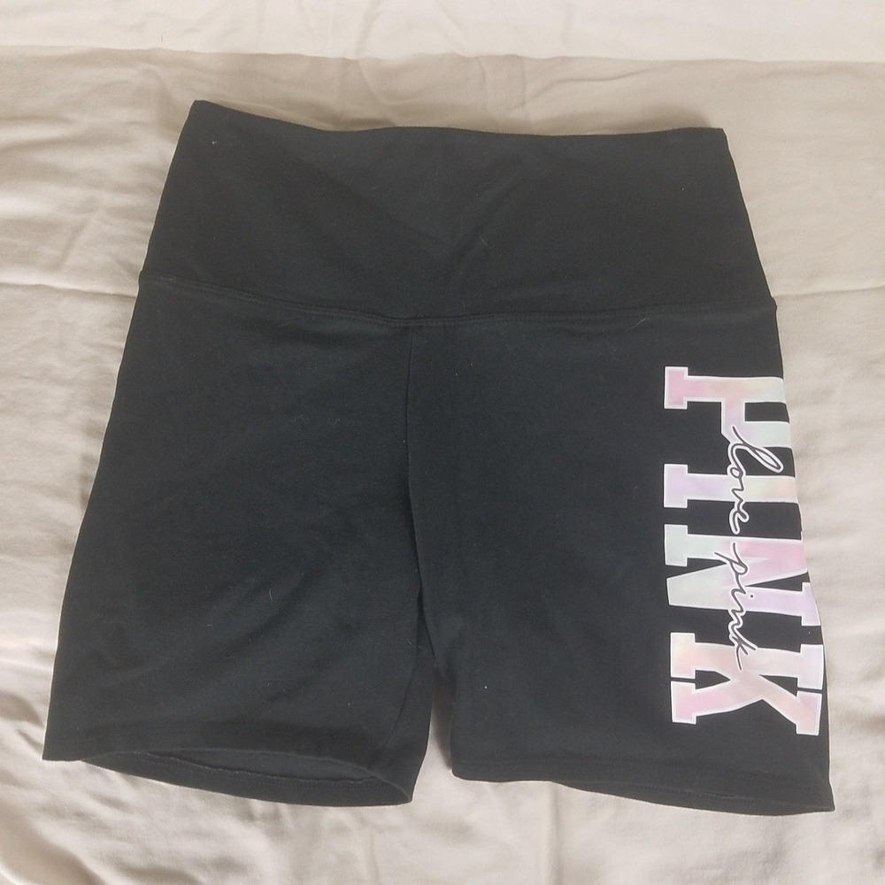 Victoria's Secret PINK Bike Shorts Womens Medium Black‎ NWOT High Waist Logo
